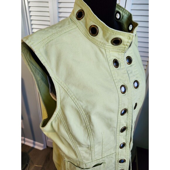 Patchington Chartreuse Green Denim Vest L Cotton Stretch Grommet Detail - Picture 2 of 10
